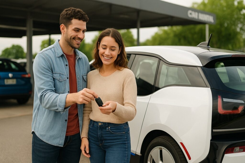 a young couple renting an EV